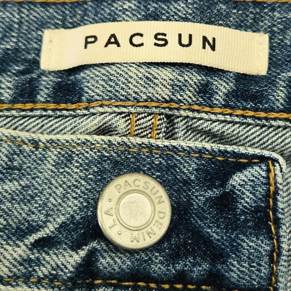 PacSun‎ Vintage Loose Distressed Jeans Women's Medium Wash Raw Hem Button Fly 29